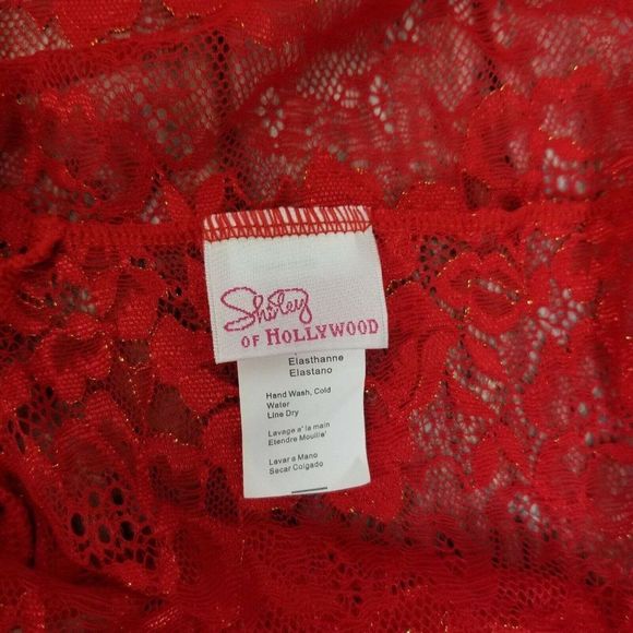 Shirley of Hollywood Red Lace Teddy XL Deep V Gartered Bodysuit Lingerie Collar - Picture 7 of 8